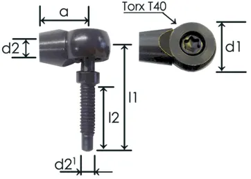 0819-GS part # 435T, Angle ball joint ends A8T: end fitting dimension drawing
