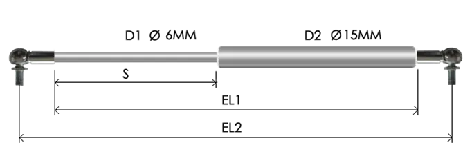 0615-STSL part # 232N, Angle ball joint ends A6N: assembled spring drawing