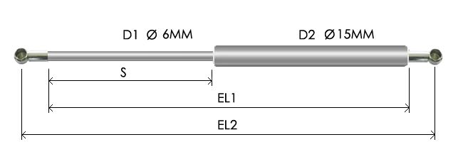 0615-STSL part # 262N, Metal ball socket ends B30N: assembled spring drawing