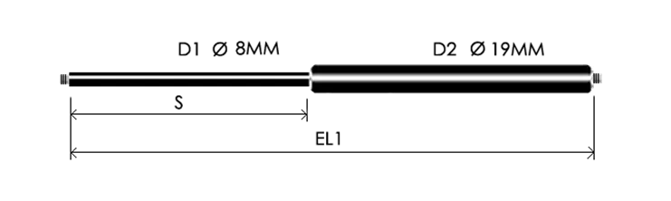 0819-GS part # 404, Threaded ends M6x1.00: assembled spring drawing