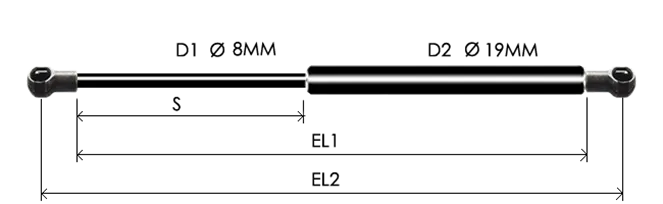 0819-GS part # 455, Metal ball socket ends B8: assembled spring drawing