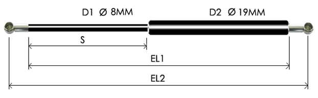 0819-GS part # 465, Metal ball socket ends B32: assembled spring drawing