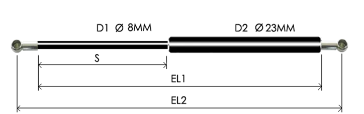 0823-GS part # 565, Metal ball socket ends B32: assembled spring drawing