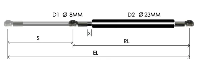 0823-GT part # 575.10, Metal ball socket ends B32: assembled spring drawing