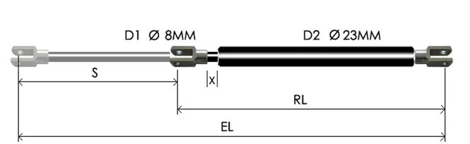 0823-GT part # 575.2, Clevis ends C8: assembled spring drawing