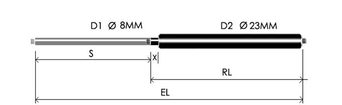 0823-GT part # 575, Threaded ends M8x1.25: assembled spring drawing