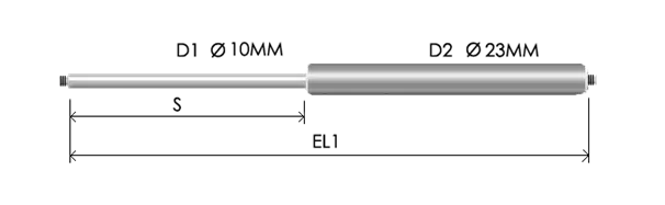 1023-STSL part # 605N, Threaded ends M8x1.25: assembled spring drawing