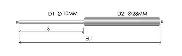1028-STSL part # 608N, Threaded ends M8x1.25: assembled spring drawing