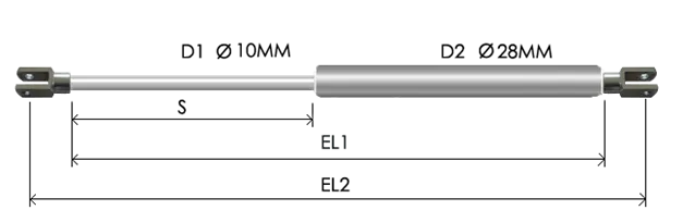 1028-STSL part # 628N, Clevis end C8N: assembled spring drawing