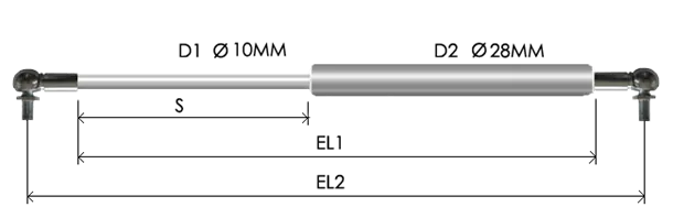 1028-STSL part # 638N, Angle ball joint ends A8N: assembled spring drawing