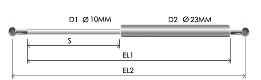 1023-STSL part # 665N, Metal ball socket ends B36N: assembled spring drawing