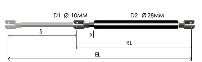 1028-GTD part # 677.2, Clevis ends C8 — assembled spring drawing