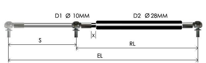 1028-GTD part # 677.3, Angle ball joint ends A8 — assembled spring drawing