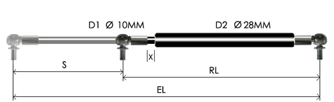 1028-GTD part # 678.3, Angle ball joint ends A10 — assembled spring drawing