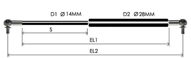 1428-GS part # 835, Angle ball joint ends A8: assembled spring drawing