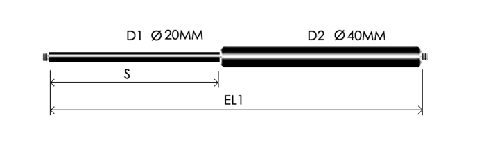 2040-GS part # 840, Threaded ends MF14x1.50 — assembled spring drawing