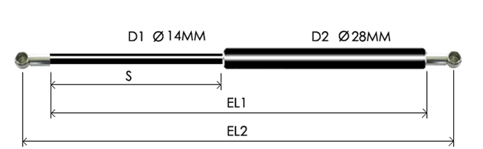 1428-GS part # 865, Metal ball socket ends B40: assembled spring drawing