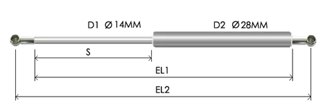 1428-STSL part # 865N, Metal ball socket ends B40N: assembled spring drawing