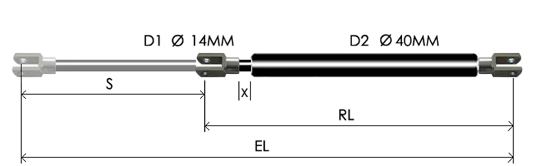 1440-GT part # 876.2, Clevis ends C14: assembled spring drawing